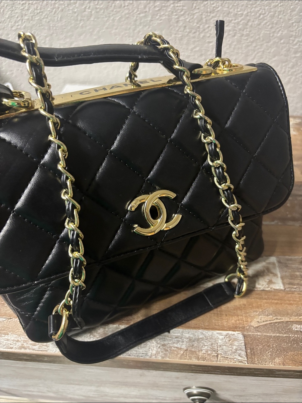 CHANEL Black Quilted Leather Top-Handle Satchel with Gold Hardware - Picture 10 of 10